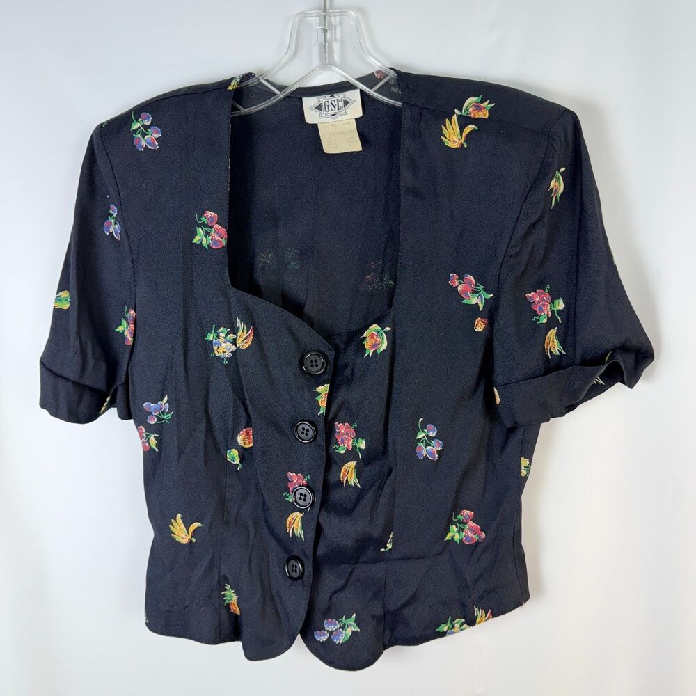 Vintage GSL 90's Small Short Sleeve Blouse Cottagecore Artsy Boxy Floral Grandma